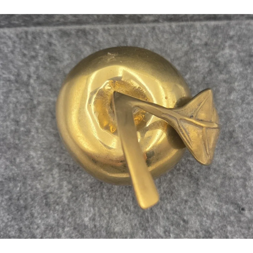 Vintage Brass Apple Bell Paper Weight Solid w/ Clapper Stem & Leaf Small Teacher
